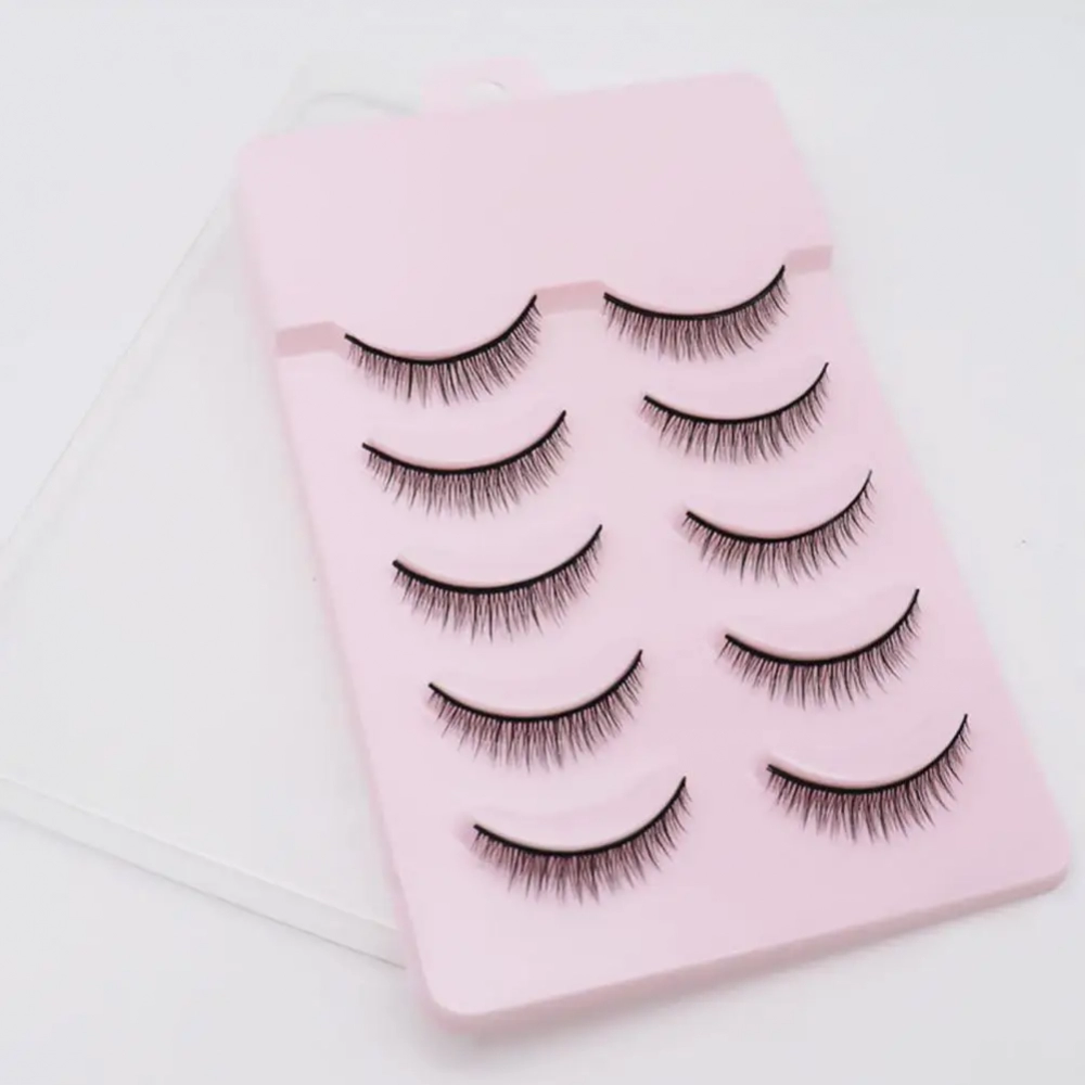 Realistic 5Pairs Fashionable Beauty Cross Short False Eye Lashes Artificial Fiber Fake Eyelashes Comfortable for Ladies 