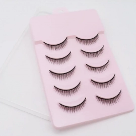 Realistic 5Pairs Fashionable Beauty Cross Short False Eye Lashes Artificial Fiber Fake Eyelashes Comfortable for Ladies 