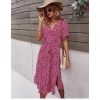 Summer Women Floral Print Dress Casual Short Sleeve Button Holiday Midi Dresses Female V-Neck Beach Boho Chic Dress Elegant Robe